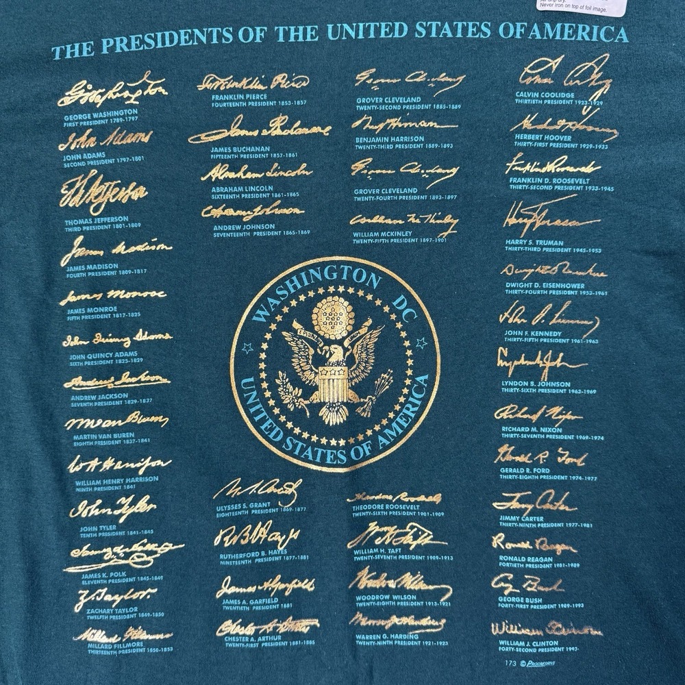 VTG Fruit Of The Loom T Shirt XL Single‎ Stitch President Of The USA Signatures